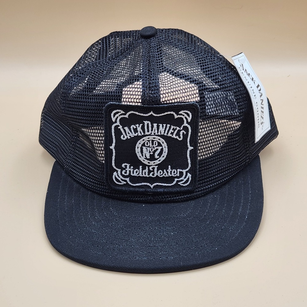Jack Daniels Field Tester VTG Black Mesh Silver Patch Baseball Cap Hat NOS 1988